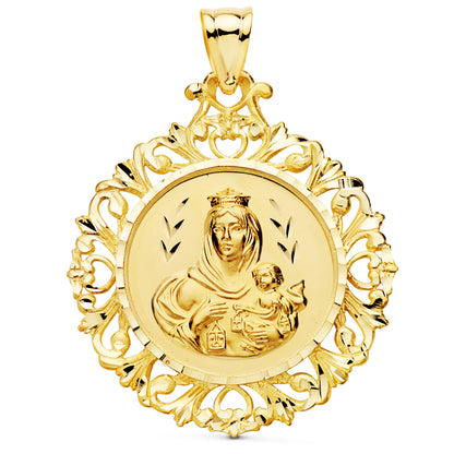18K MEDALLA ORO AMARILLO ESCAPULARIO ORO AMARILLO CERCO CORAZON DE JESUS Y V CARMEN 45X40 MM