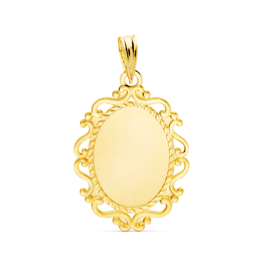 9K MEDALLA ORO AMARILLO VIRGEN DE LA MILAGROSA CERCO EN ESPAÑOL 23X16 MM 1.15GR