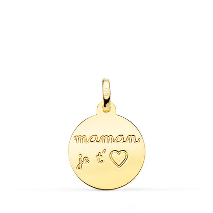 9K COLGANTE DISCO ORO AMARILLO LISO EN BRILLO 16 MM MAMAM