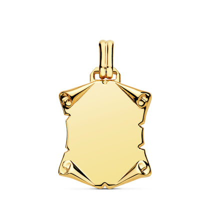 9K PLACA CHAPA COLGANTE PERGAMINO ORO AMARILLO LISO BRILLO PAPIRO. 22X20 MM