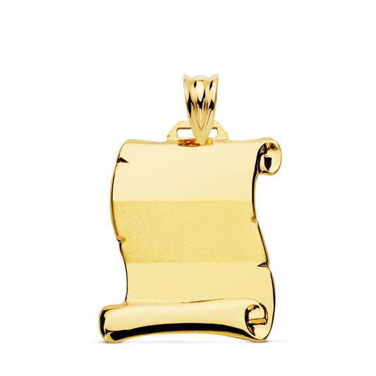 18K PLACA CHAPA COLGANTE ORO AMARILLO PERGAMINO BANDA 28X20 MM