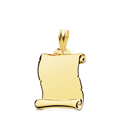 18K PLACA CHAPA COLGANTE PERGAMINO ORO AMARILLO LISO BRILLO 18X14 MM