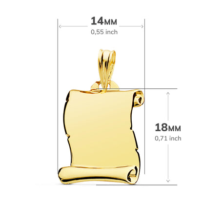 9K PLACA CHAPA COLGANTE PERGAMINO ORO AMARILLO LISO BRILLO 18X14 MM