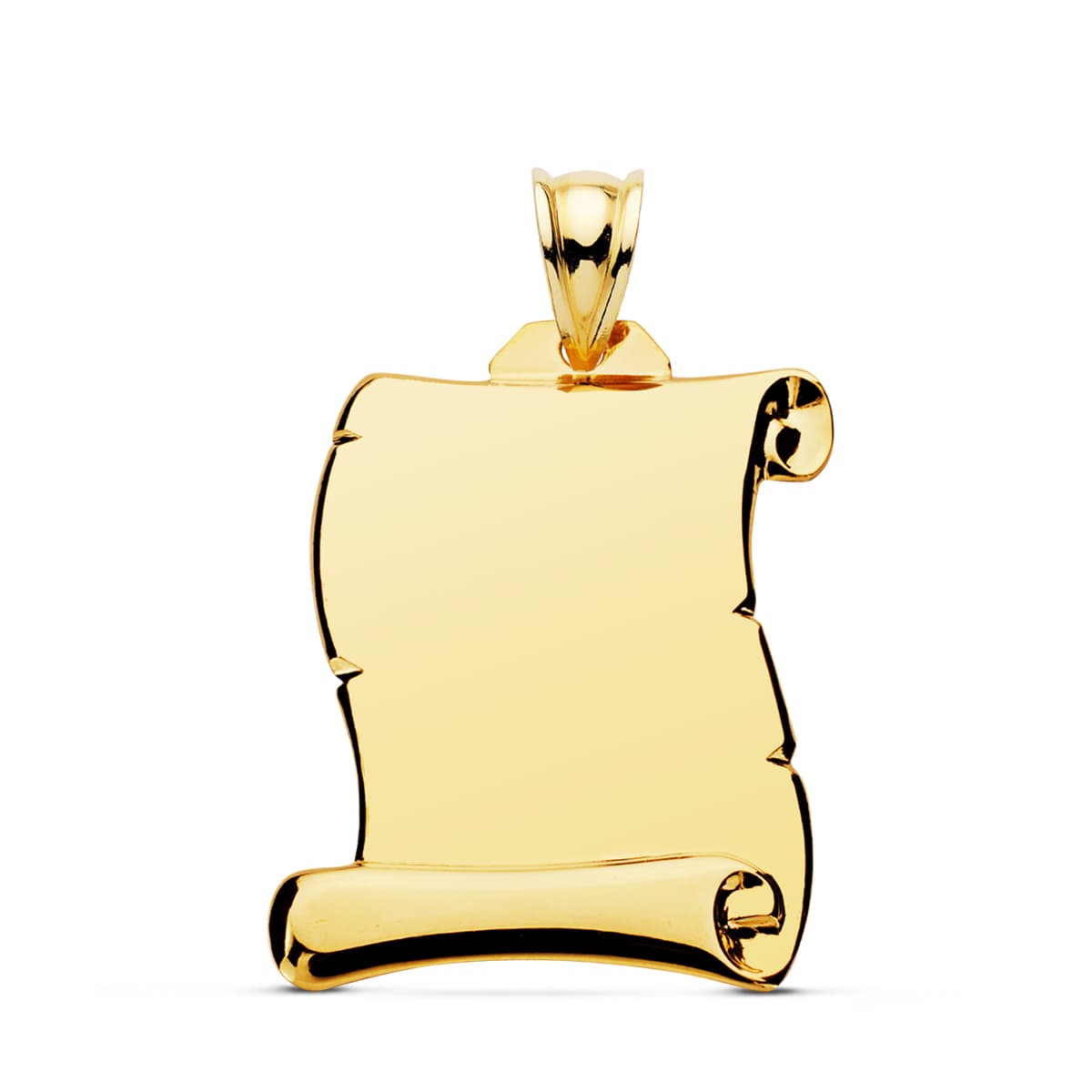 9K PLACA CHAPA COLGANTE PERGAMINO ORO AMARILLO LISO 28X17 MM
