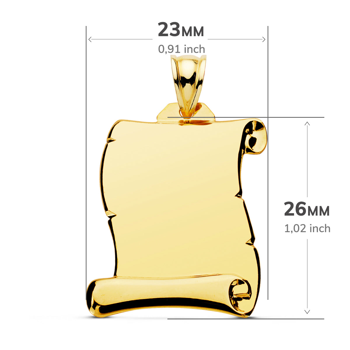 9K PLACA CHAPA COLGANTE PERGAMINO ORO AMARILLO LISO 28X17 MM