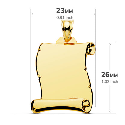 9K PLACA CHAPA COLGANTE PERGAMINO ORO AMARILLO LISO 28X17 MM