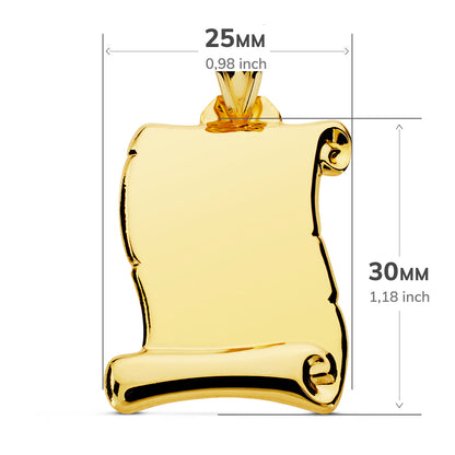 18K PLACA CHAPA COLGANTE PERGAMINO ORO AMARILLO LISO 30X25 MM