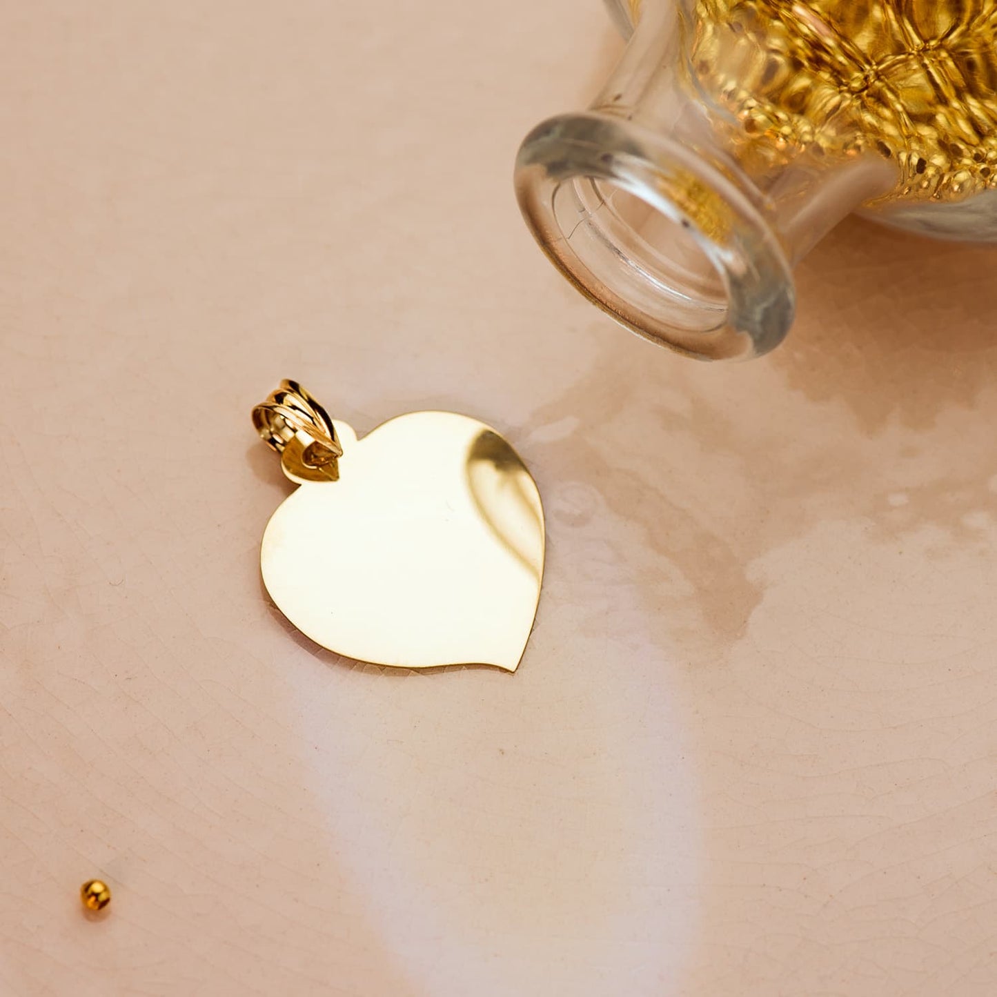 18K PLACA CHAPA ORO AMARILLO CORAZON BRILLO 26X23 MM C. AMOR