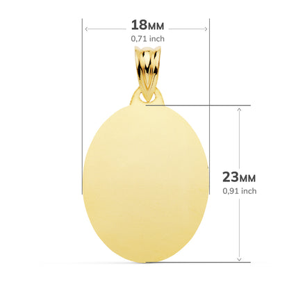 18K PLACA CHAPA OVAL ORO AMARILLO BRILLO 23X18 MM
