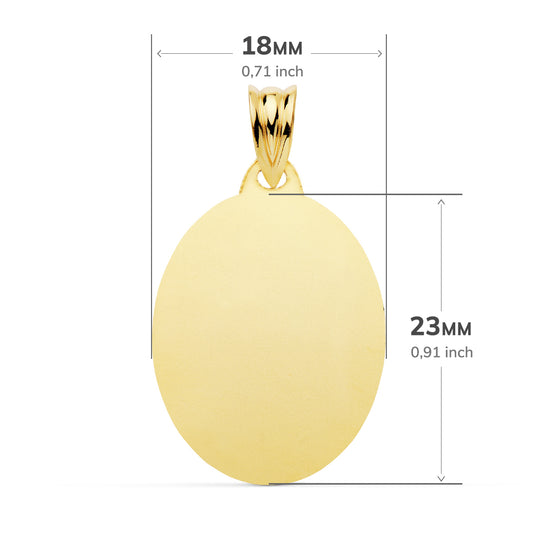 18K PLACA CHAPA OVAL ORO AMARILLO BRILLO 23X18 MM