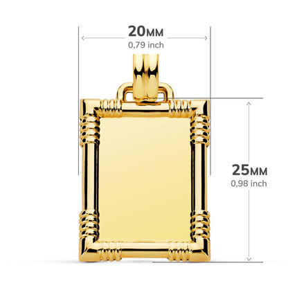 9K CHAPA ORO AMARILLO EN BRILLO CON BORDE. 25X20 MM