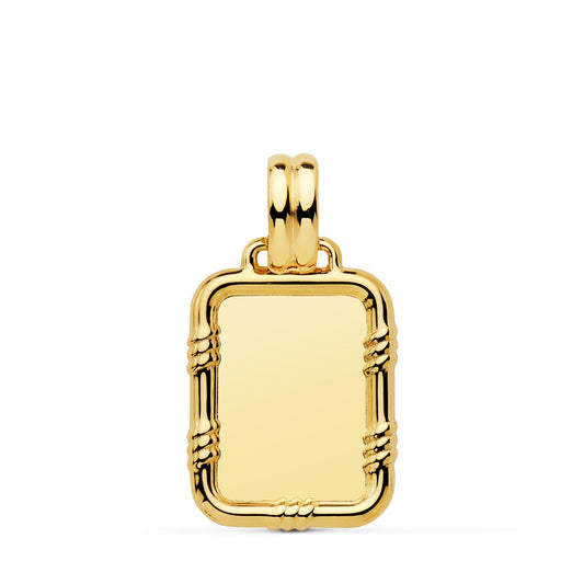 18K PLACA CHAPA ORO AMARILLO BRILLO CON BORDE 19X15 MM