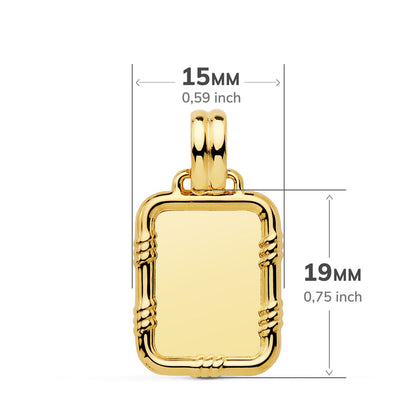 18K PLACA CHAPA ORO AMARILLO BRILLO CON BORDE 19X15 MM