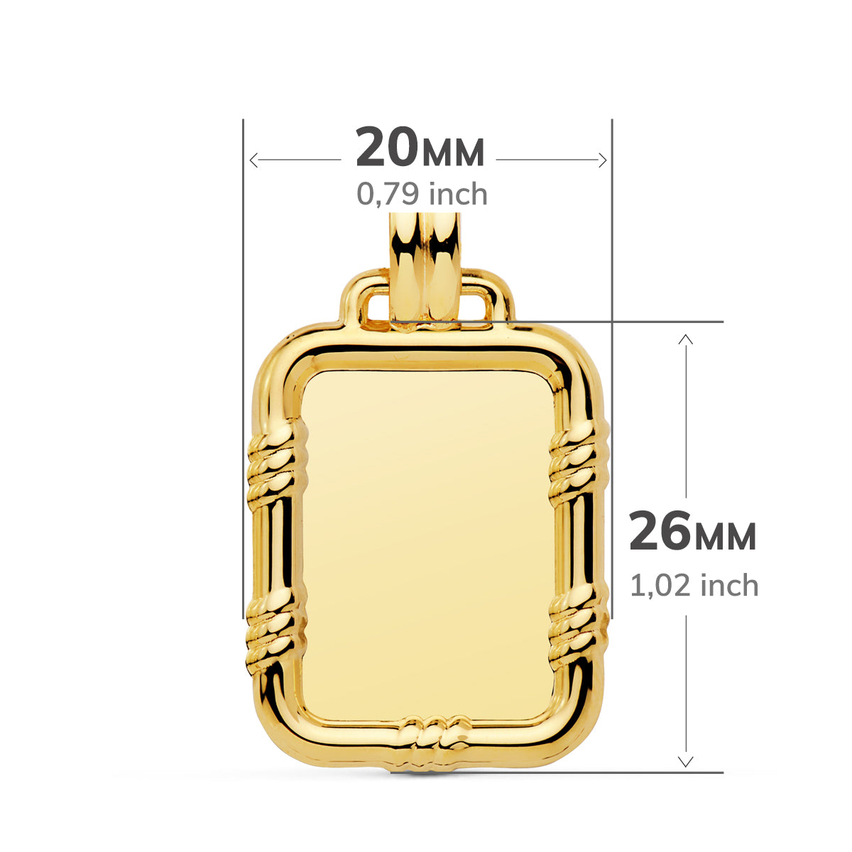 18K PLACA CHAPA LISA BRILLO ORO AMARILLO CON BORDE 26X20 MM