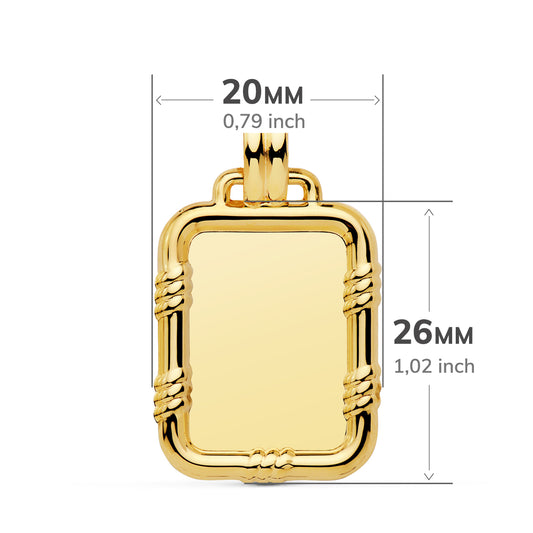 18K PLACA CHAPA LISA BRILLO ORO AMARILLO CON BORDE 26X20 MM