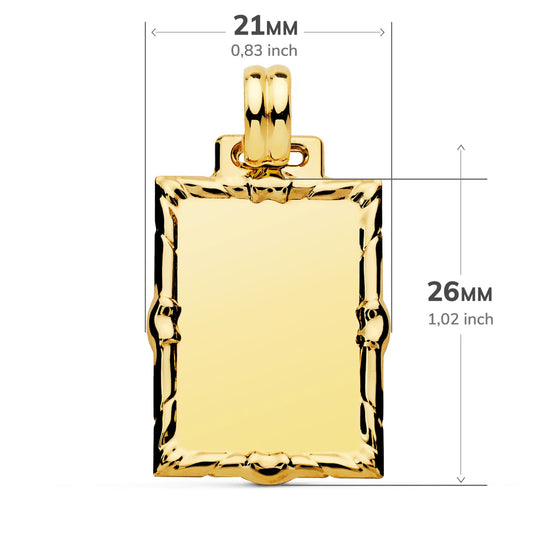 18K PLACA CHAPA ORO AMARILLO RECTANGULAR EN BRILLO 26X21 MM