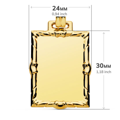 18K PLACA CHAPA LABRADA ORO AMARILLO RECTANGULAR 30X24 MM