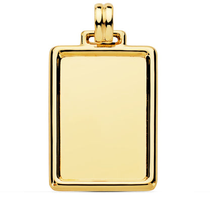 18K PLACA CHAPA LISA BRILLO BORDE ORO AMARILLO 31X23 MM