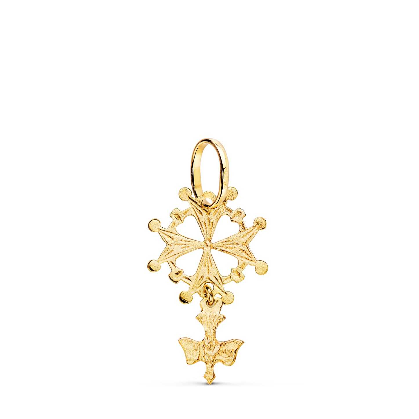 18K CRUZ DE HUGUENOTTE ORO AMARILLO CON PALOMA. 24 X 14 MM