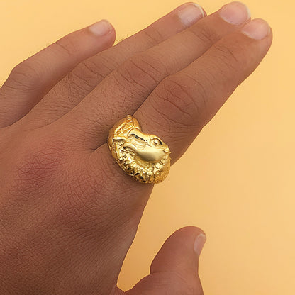 18K SELLO ORO AMARILLO MACIZO DRAGON TALLADO ANCHO 20 MM