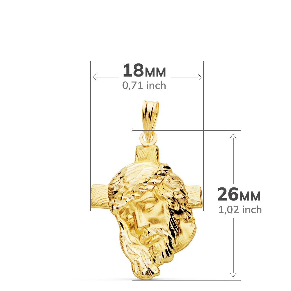18K COLGANTE ORO AMARILLO CABEZA DE CRISTO CON CRUZ. 26X18 MM 2.40 GRS
