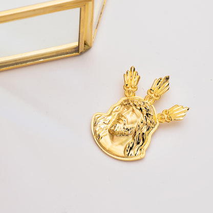 18K COLGANTE COLGANTE ORO AMARILLO CABEZA DE CRISTO POTENCIAS 38X29 MM