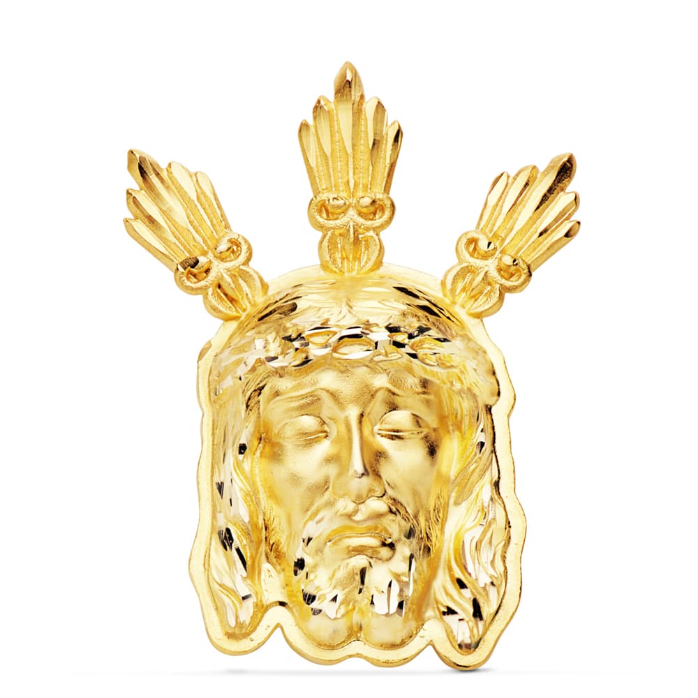 18K COLGANTE COLGANTE ORO AMARILLO CABEZA DE CRISTO POTENCIAS 39X28 MM