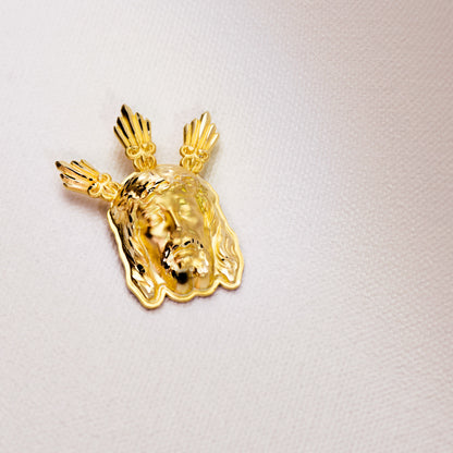 18K COLGANTE COLGANTE ORO AMARILLO CABEZA DE CRISTO POTENCIAS 39X28 MM