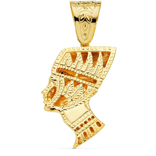 18K COLGANTE EGIPCIO ESFINGE NEFERTITI GIGANTE CON CIRCONITA ROJAS ORO AMARILLO. 50 X 35 MM