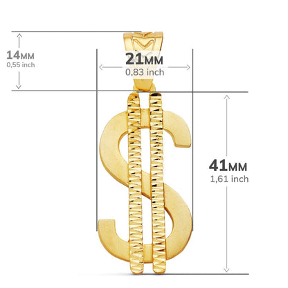 18K COLGANTE SIMBOLO DOLAR ORO AMARILLO. 41 X 21 MM