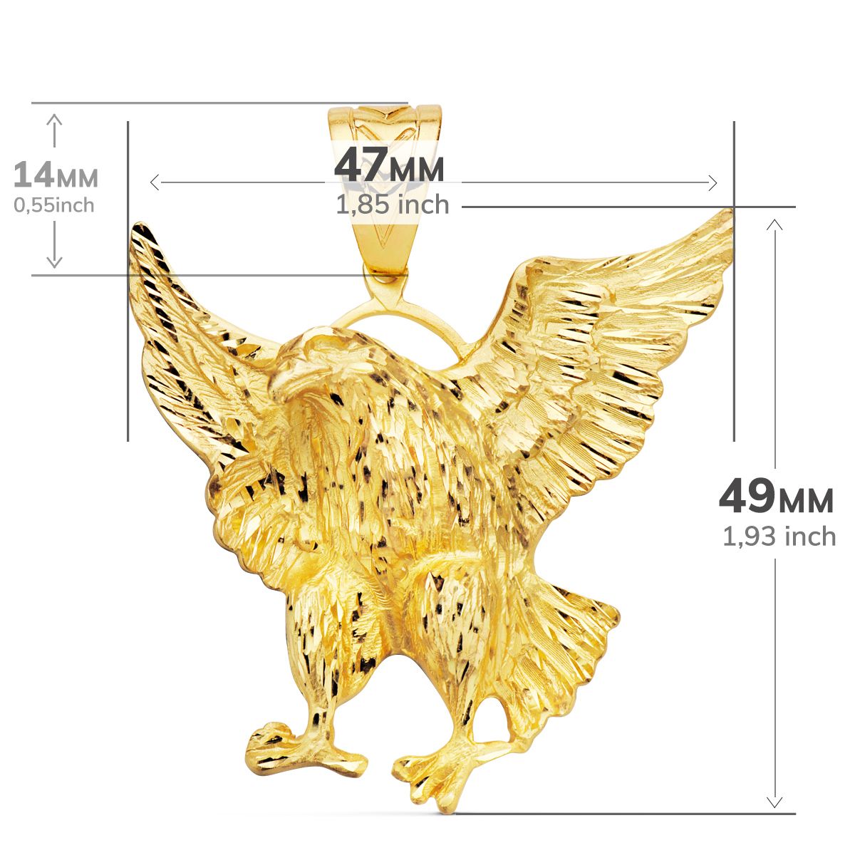 18K COLGANTE AGUILA CALVA AMERICANA ORO AMARILLO 49X47 MM