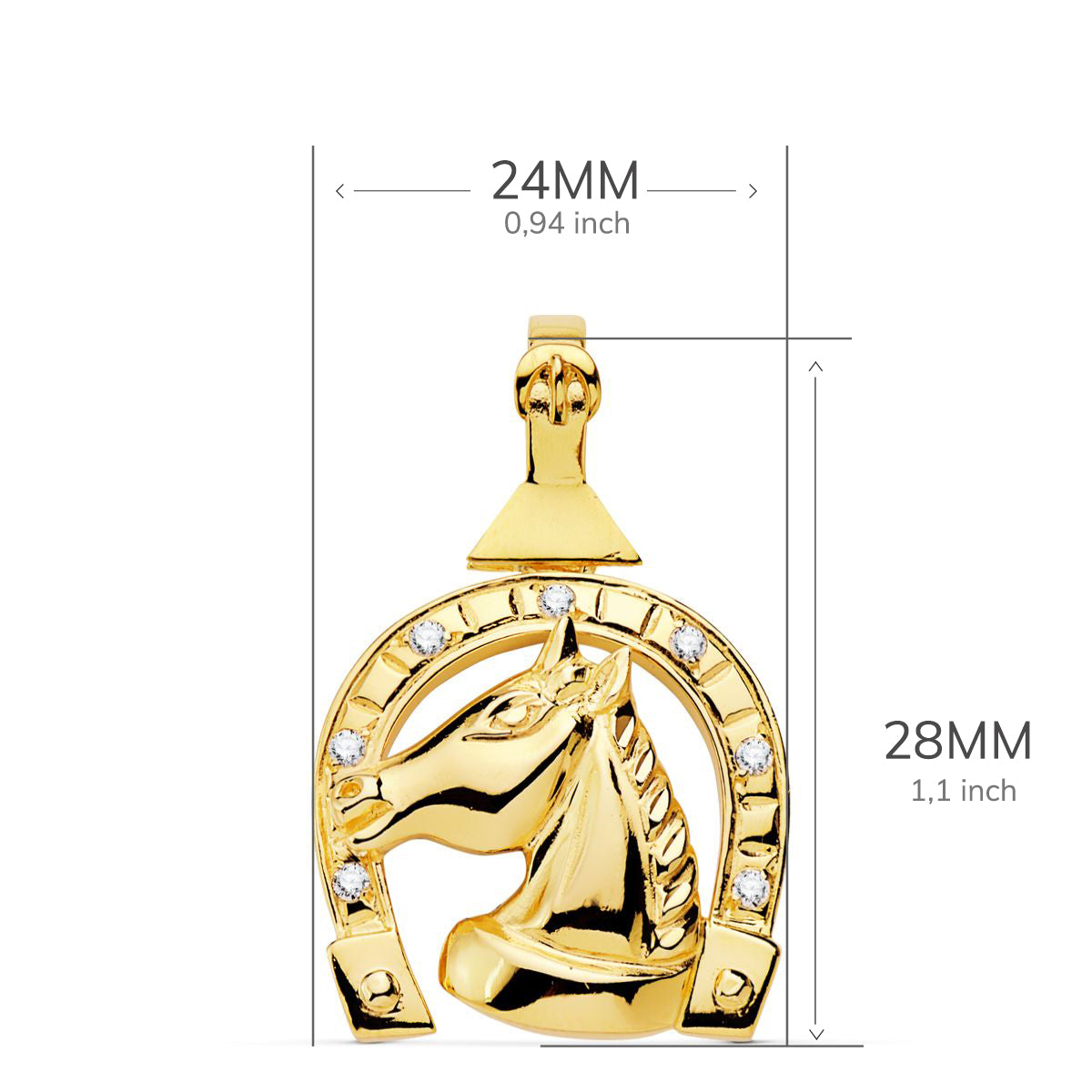18K COLGANTE ORO AMARILLO HERRADURA CIRCONITA 28X24 MM