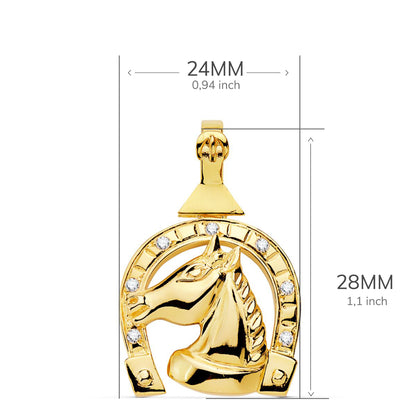 18K COLGANTE ORO AMARILLO HERRADURA CIRCONITA 28X24 MM