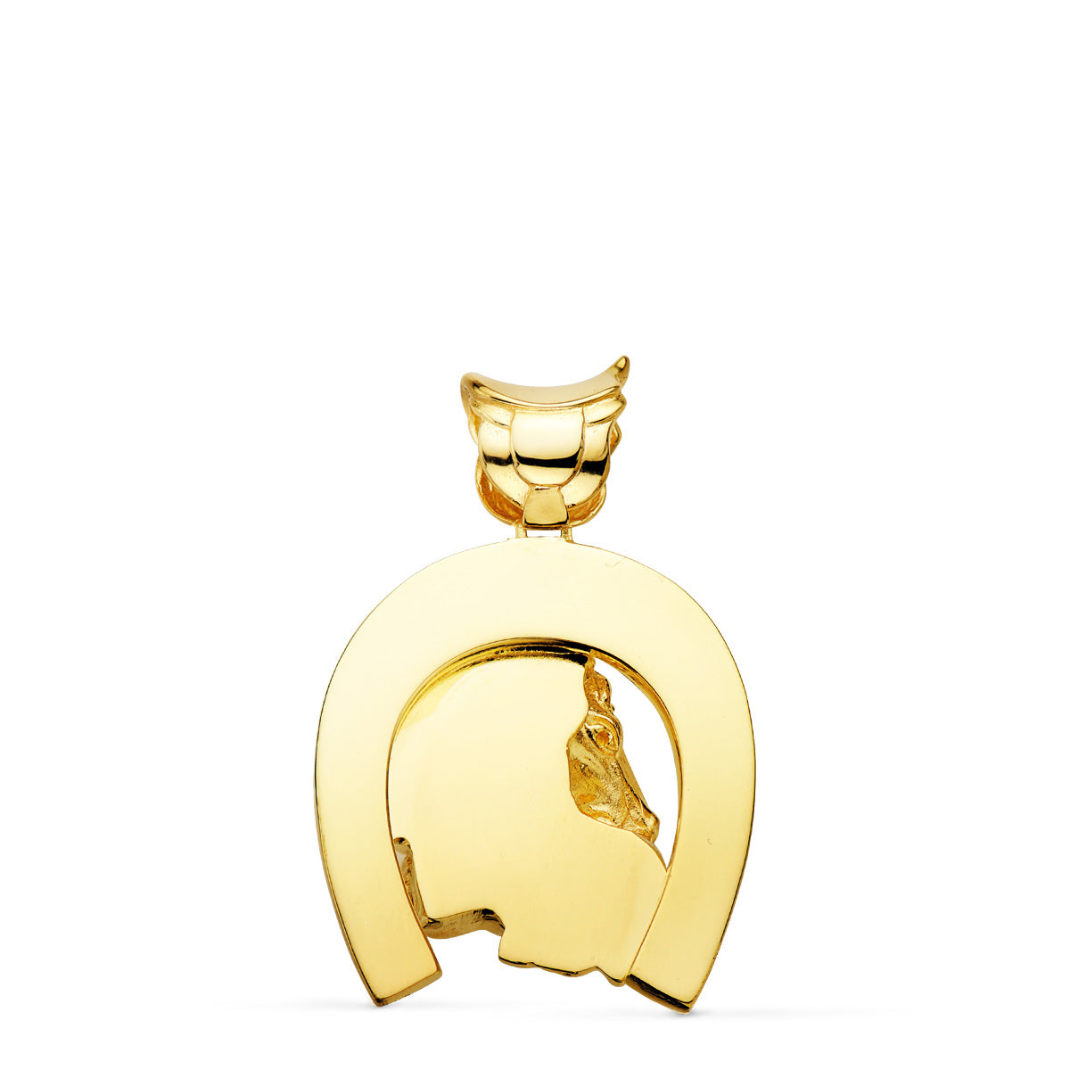 18K COLGANTE ORO AMARILLO HERRADURA CON CABALLOS 35X32 MM