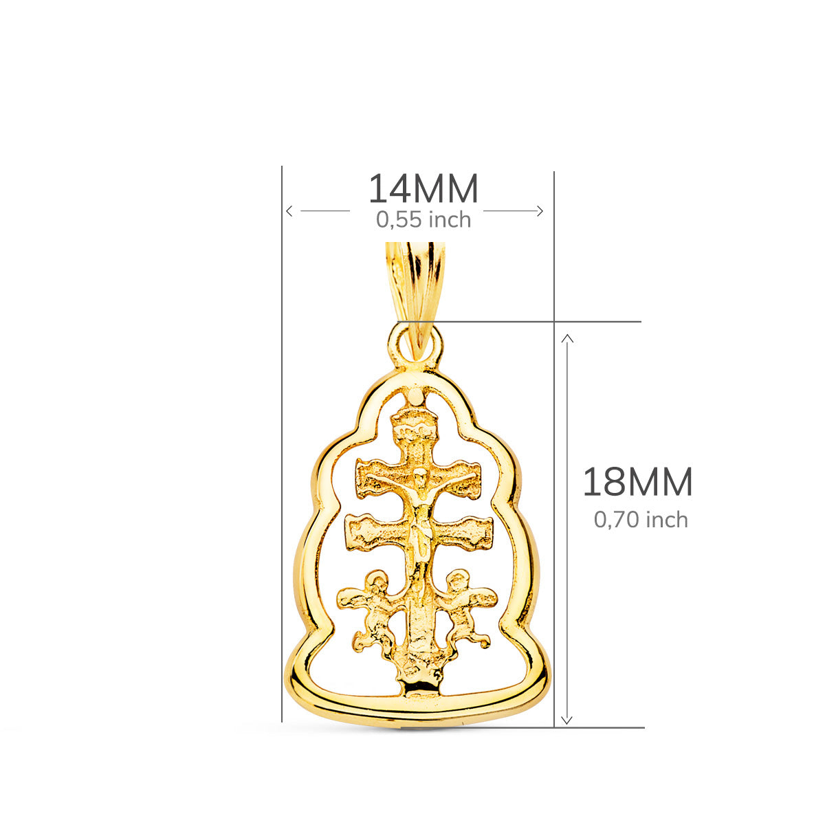18K COLGANTE CRUZ DE CARAVACA ORLA ORO AMARILLO 18X14 MM