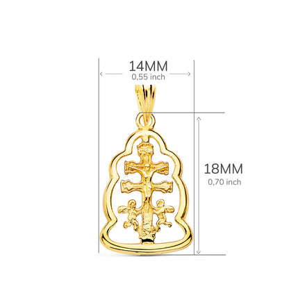 18K COLGANTE CRUZ DE CARAVACA ORLA ORO AMARILLO 18X14 MM