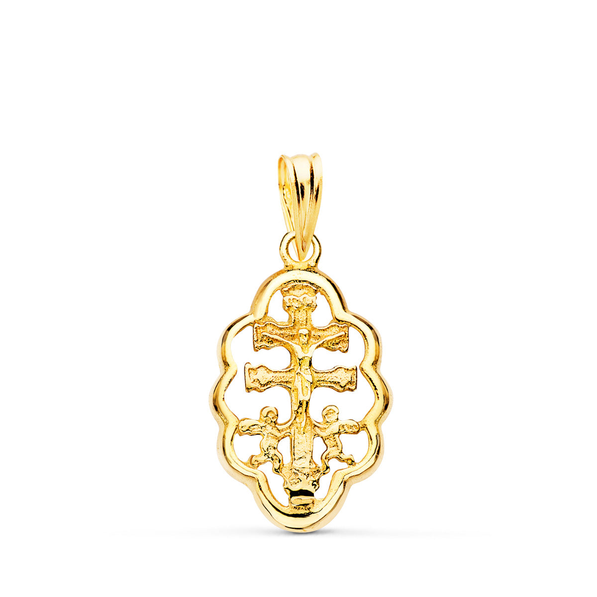 18K COLGANTE CRUZ DE CARAVACA ORLA ORO AMARILLO 18X12 MM