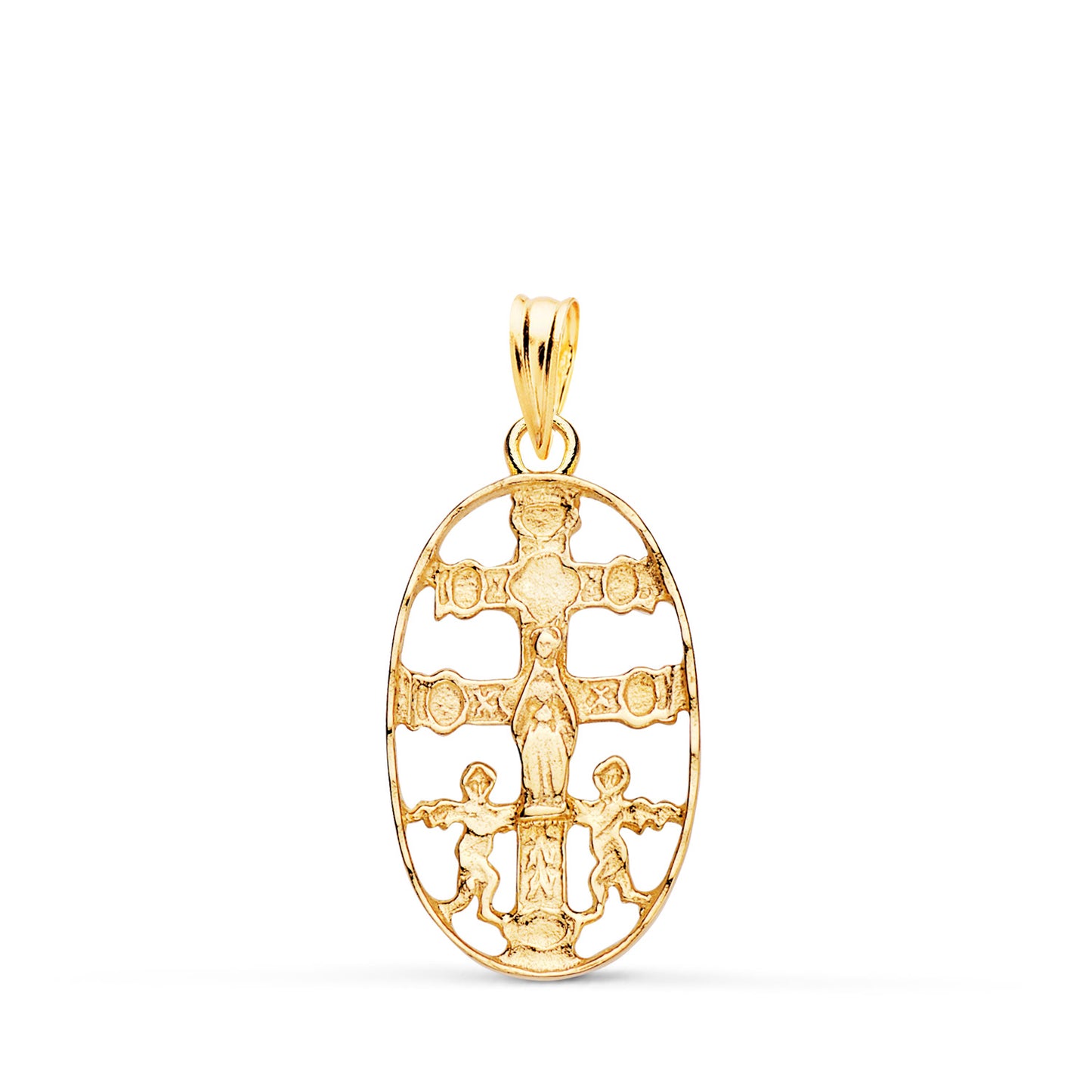 18K CRUZ DE CARAVACA ORO AMARILLO CERCO OVAL TALLADO 25 X 13 MM