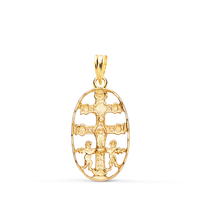 18K CRUZ DE CARAVACA ORO AMARILLO CERCO OVAL TALLADO 25 X 13 MM
