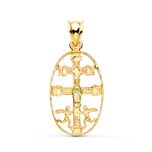 18K CRUZ DE CARAVACA ORO AMARILLO CERCO OVAL TALLADO. 27 X 17MM
