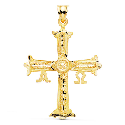 18K CRUZ DE COVADONGA O VICTORIA ORO AMARILLO TALLADA 41X31 MM