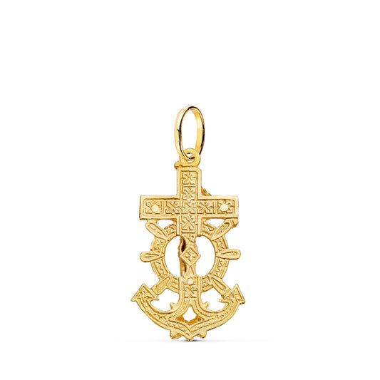18K CRUZ MARINERA ORO AMARILLO CON CRISTO TALLADA 28X16 MM