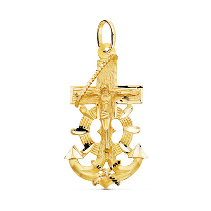 18K CRUZ MARINERA ORO AMARILLO CON CRISTO TALLADA 40X22 MM