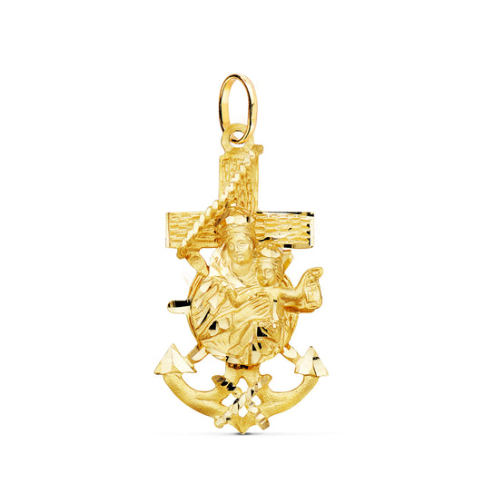 18K CRUZ MARINERA ORO AMARILLO VIRGEN DEL CARMEN TALLADA 35X19 MM