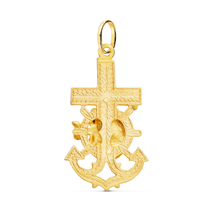 18K CRUZ MARINERA ORO AMARILLO VIRGEN DEL CARMEN TALLADA 40X22 MM