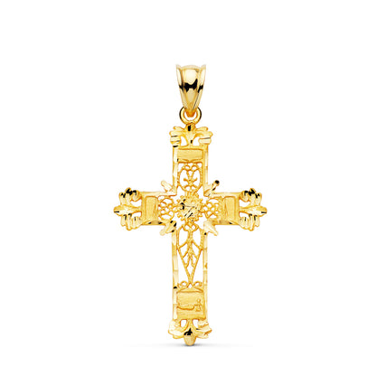 18K CRUZ ORO AMARILLO FILIGRANA BORDES TALLADOS. 37X25 MM