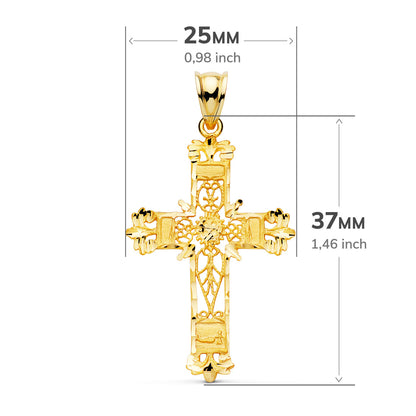 18K CRUZ ORO AMARILLO FILIGRANA BORDES TALLADOS. 37X25 MM