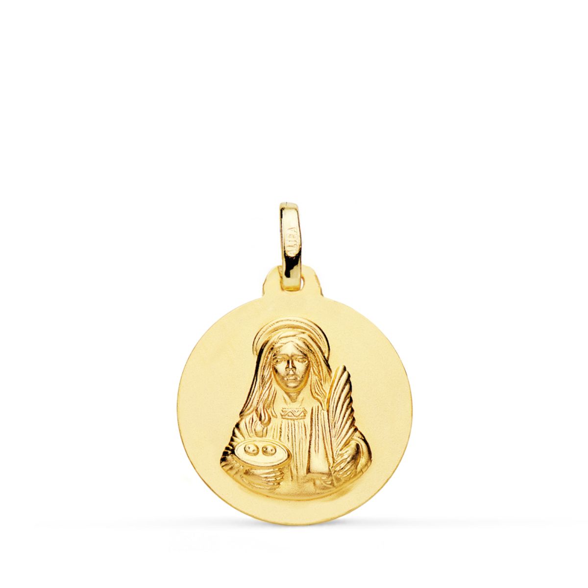 18K MEDALLA ORO AMARILLO SANTA LUCIA MATIZADA LISA 18 MM