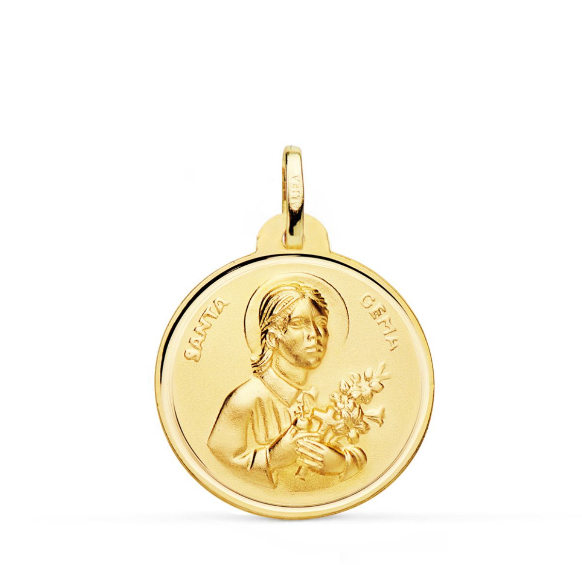 18K MEDALLA ORO AMARILLO SANTA GEMA BISEL 22 MM
