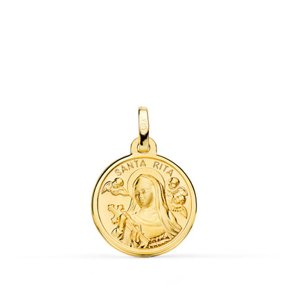 18K MEDALLA ORO AMARILLO SANTA RITA FILO PULIDO 16 MM